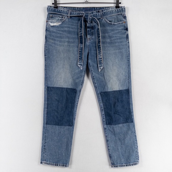 Lucky Brand Jeans Womens 10 Sienna Slim Boyfriend Distressed Tie Belt 5 Pocket - Picture 1 of 10